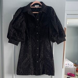 Ganni Black Eyelet Button-Up Dress